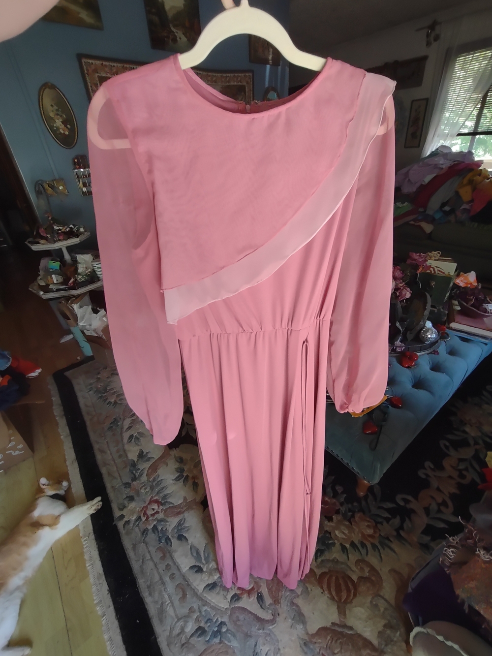 Elegant Pink Long-Sleeve 60/70s Dress